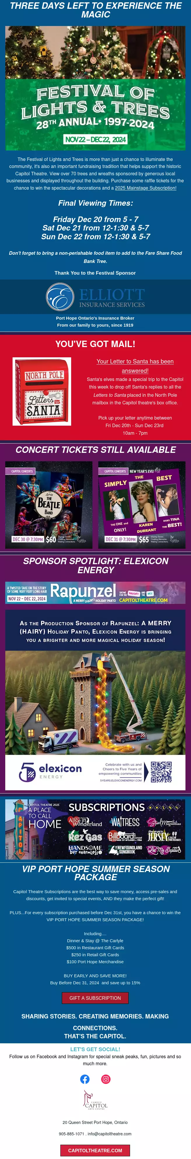 Capitoltheatre Festival of lights and trees